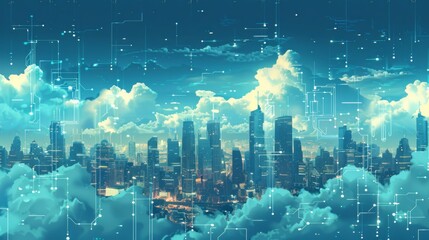 Futuristic Smart Cyber City illustration: Innovative Urban Landscape, futuristic technology concept, Graphic Resources, Wallpapers, Brochure, Websites, banner design, Advertising, web, background