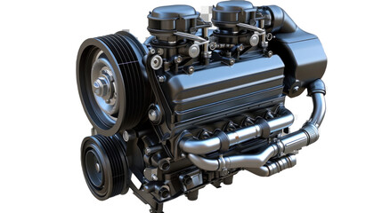 Car engine or motor isolated on transparent background. Automobile vehicle part.