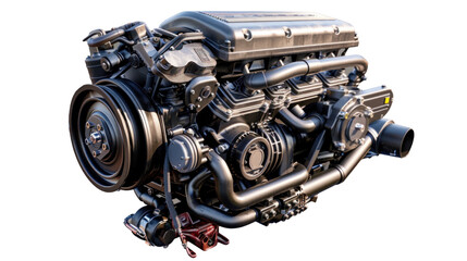 Car engine or motor isolated on transparent background. Automobile vehicle part.