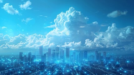 Fototapeta premium Futuristic Smart Cyber City illustration: Innovative Urban Landscape, futuristic technology concept, Graphic Resources, Wallpapers, Brochure, Websites, banner design, Advertising, web, background