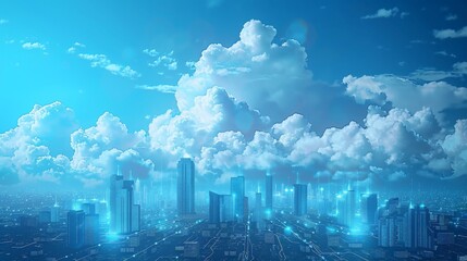 Fototapeta premium Futuristic Smart Cyber City illustration: Innovative Urban Landscape, futuristic technology concept, Graphic Resources, Wallpapers, Brochure, Websites, banner design, Advertising, web, background