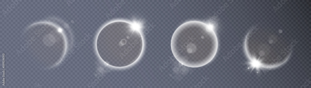 Poster solar eclipse effect. space sunrise. sunrise with rays and glare. vector on transparent background.