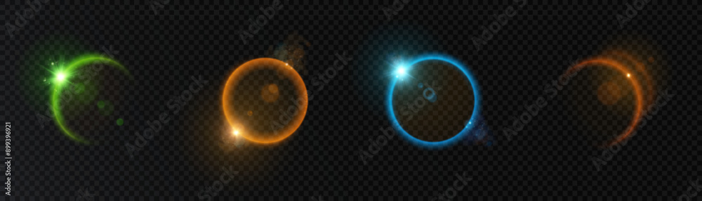 Poster solar eclipse effect. space sunrise. sunrise with rays and glare. vector on transparent background.