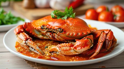 Large crab on a plate. Selective focus.