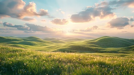 Obraz premium Realistic 3D landscape with gentle, rolling hills and pastel colors, creating a calm and comfortable setting