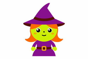 Charming Vector Line Art: Cute Witch Cartoon Icon Illustration