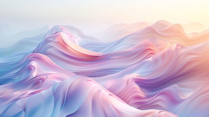 Minimalist 3D landscape with smooth, flowing textures and soft pastel colors, evoking a peaceful and serene mood