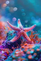 beautiful starfish underwater sea. Selective focus.
