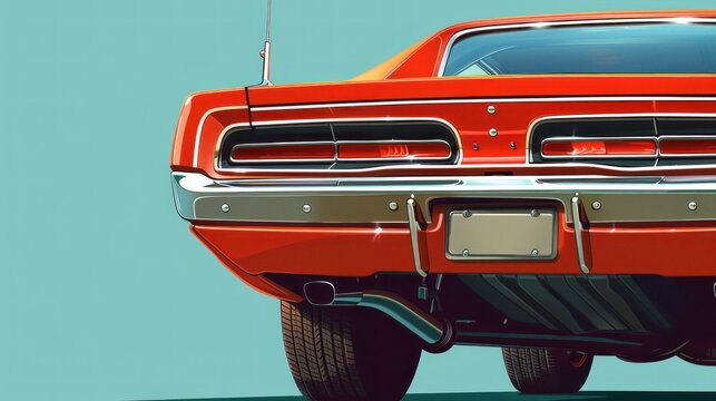 Vintage American muscle car from the 1960s rear view vector illustration.