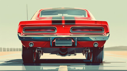 Vintage American muscle car from the 1960s rear view.