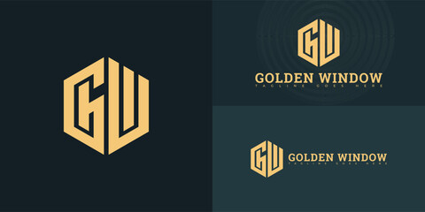 Abstract hexagon initial letter GW or WG in gold color isolated on multiple background colors. The logo is suitable for real estate company logo design inspiration templates.