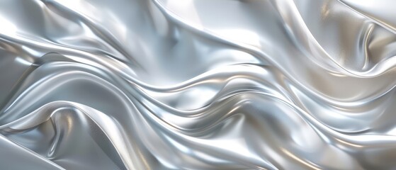 Obraz premium A tight shot of a silver fabric's undulating wave pattern, present at its upper and lower edges