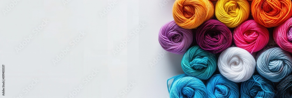 Aufkleber A vibrant assortment of yarn rolls placed in a grid pattern, offering ample space for adding creative text or design elements. Generative AI