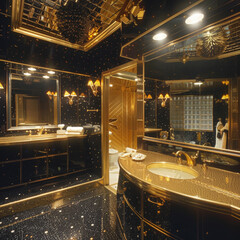 80s suburban master bathroom with gold and black