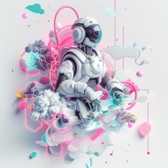 Fototapeta premium Electric Dreams Minimalist Psychedelic Digital Illustration of Robot
