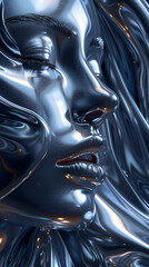 closeup woman face with metallic liquid textured abstract