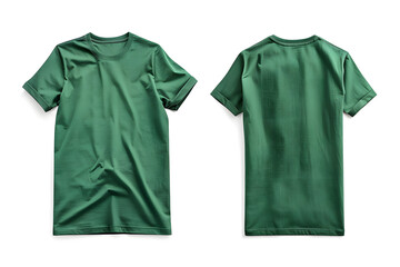 Mockup of blank green T-shirt featuring front and back views on white background