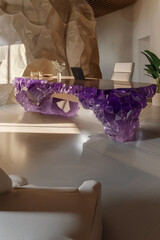 Aegean breeze purple crystal desk in minimalistic interior design
