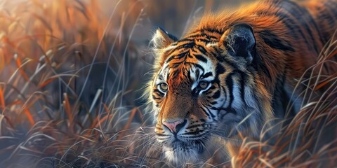 beautiful portrait of a tiger in nature. Selective focus.