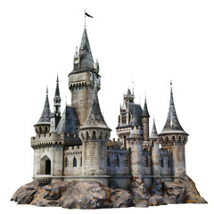 Old fairytale castle on the hill isolated on white