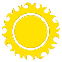 Cartoon funny sun character. Isolated  of adorable solar. Bright summer and weather personages with kawaii faces, big eyes and smiles, and fun