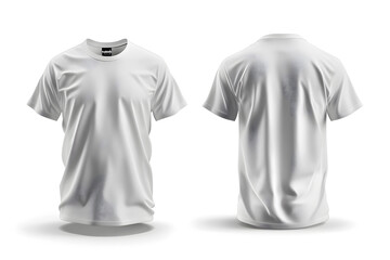 Blank white T-shirt mockup template with front and back view on plain white background