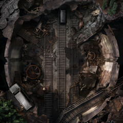 Post Apocalyptic  Battle Map  for RPG ,Map for Dungeons and Dragons,DnD map, Tabletop Role-Playing Games, Adventure Game Background, Top-Down View