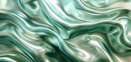 Obraz premium green metallic wave liquid background