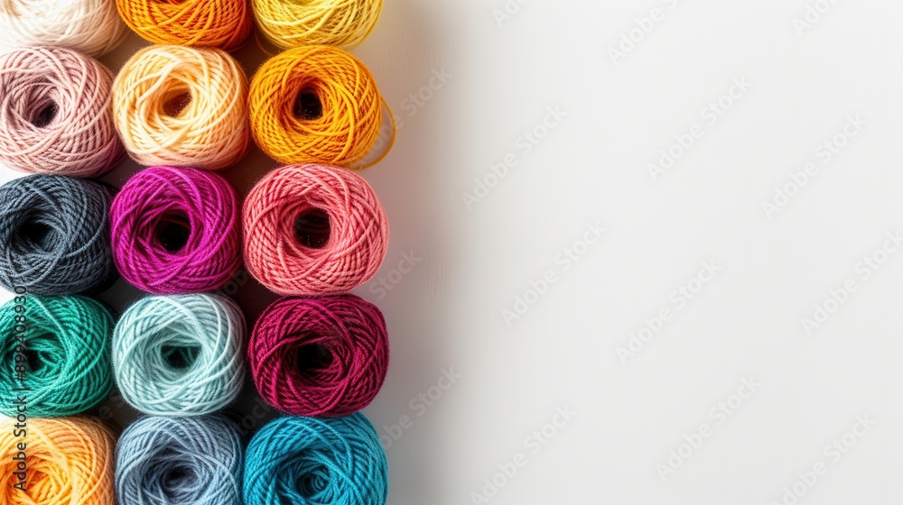Poster a grid of vibrant yarn rolls is displayed, creating an inviting atmosphere perfect for various craft
