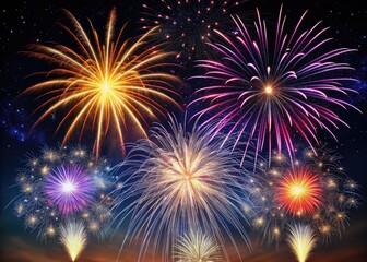 Naklejka premium Colorful fireworks bursting in the night sky.