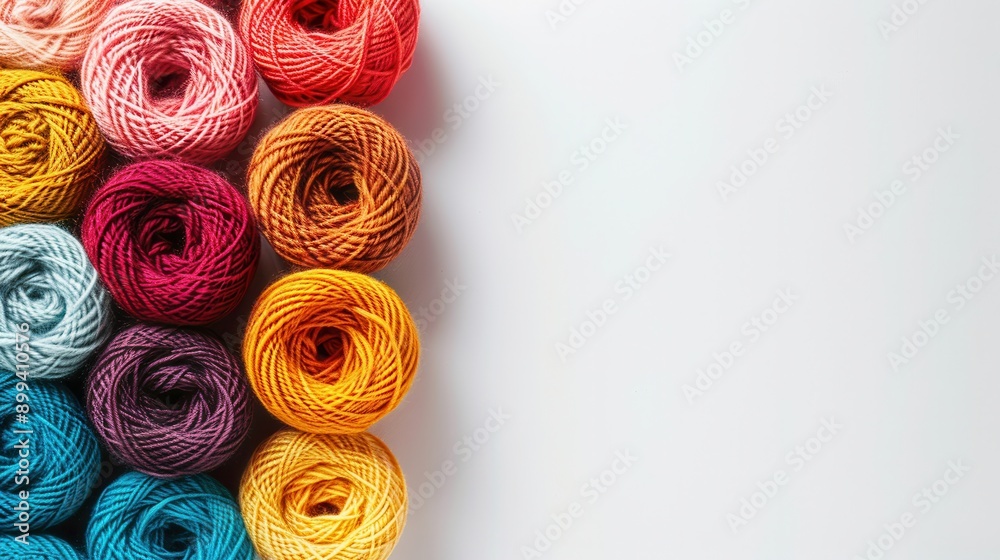 Aufkleber brightly colored yarn rolls are neatly organized in a grid format, offering ample space for creative