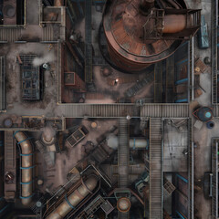 Post Apocalyptic  Battle Map  for RPG ,Map for Dungeons and Dragons,DnD map, Tabletop Role-Playing Games, Adventure Game Background, Top-Down View