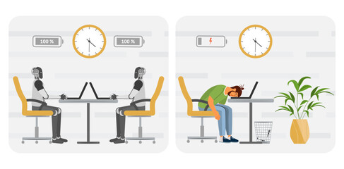 Compete Robot People Workplace Job Worker Burnout