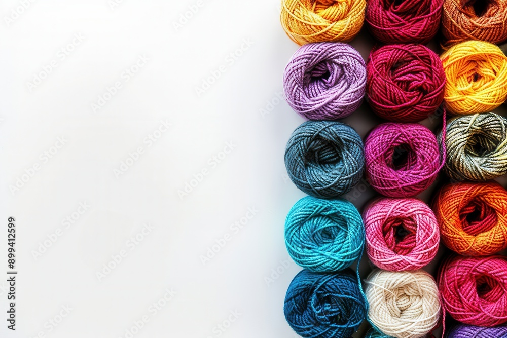 Aufkleber vibrant rolls of yarn sit neatly arranged, offering a perfect backdrop for craft ideas and creative 
