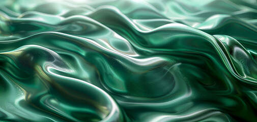 Obraz premium green metallic wave liquid background