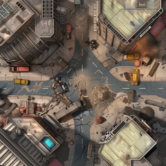 Post Apocalyptic  Battle Map  for RPG ,Map for Dungeons and Dragons,DnD map, Tabletop Role-Playing Games, Adventure Game Background, Top-Down View