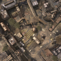 Post Apocalyptic  Battle Map  for RPG ,Map for Dungeons and Dragons,DnD map, Tabletop Role-Playing Games, Adventure Game Background, Top-Down View