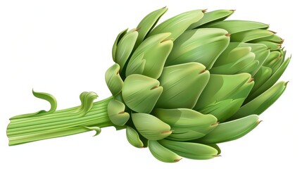 Fototapeta premium Vivid watercolor of an artichoke on a white backdrop, showcasing its intricate details and fresh green hues.