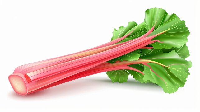 Unique graphie illustrations of rhubarb and fresh vegetables, showcasing vibrant colors and details against a clean white background.