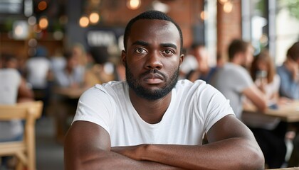 Obraz premium Sad anxiety depressed black man at support group