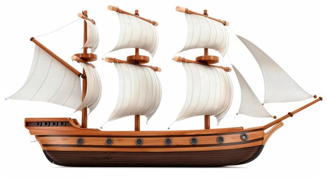 recommend clip art: A stunning 3D rendering of an old wooden pirate ship with full sails, perfect for maritime themes and fantasy settings.