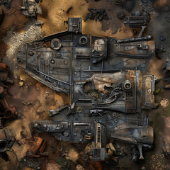 Post Apocalyptic  Battle Map  for RPG ,Map for Dungeons and Dragons,DnD map, Tabletop Role-Playing Games, Adventure Game Background, Top-Down View