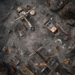 Post Apocalyptic  Battle Map  for RPG ,Map for Dungeons and Dragons,DnD map, Tabletop Role-Playing Games, Adventure Game Background, Top-Down View