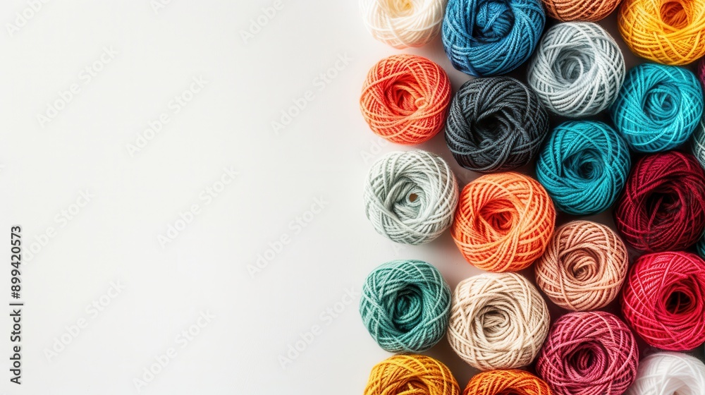 Leinwandbilder Brightly colored yarn rolls are neatly displayed in a grid with ample space for adding custom text or designs. Generative AI