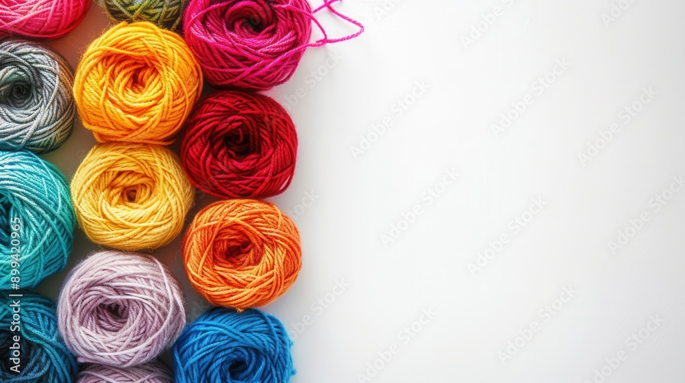 Aufkleber vibrant yarn rolls are neatly arranged in a grid formation against a white background, offering plen