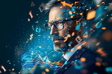 Professional Headshot of Businessman with Floating Finance Symbols