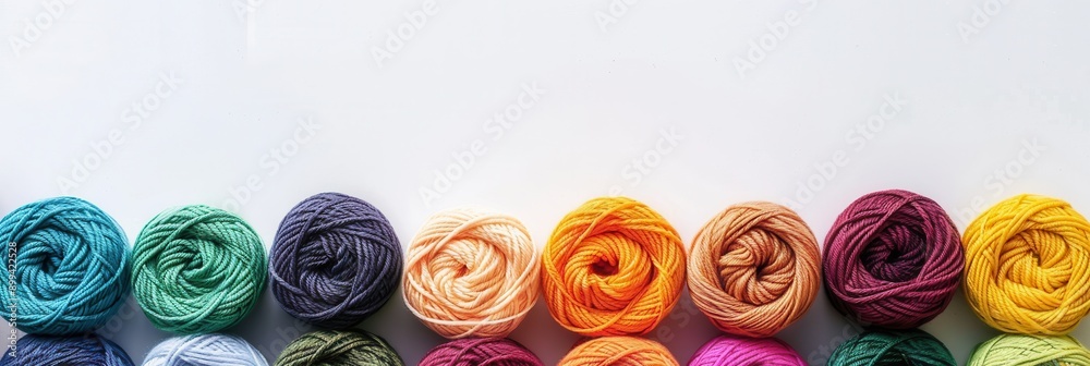 Fototapete A vibrant array of yarn rolls is displayed in a grid pattern, creating a visually appealing layout that's perfect for crafting projects and creative design. Generative AI