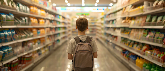 Fototapeta premium Children picking out supplies in a school supply store, kids, school shopping
