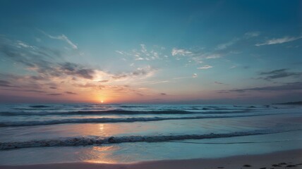 Fototapeta premium a sunset with a beach and waves in the background.