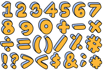 3D cute yellow and blue number 1-10 uppercase